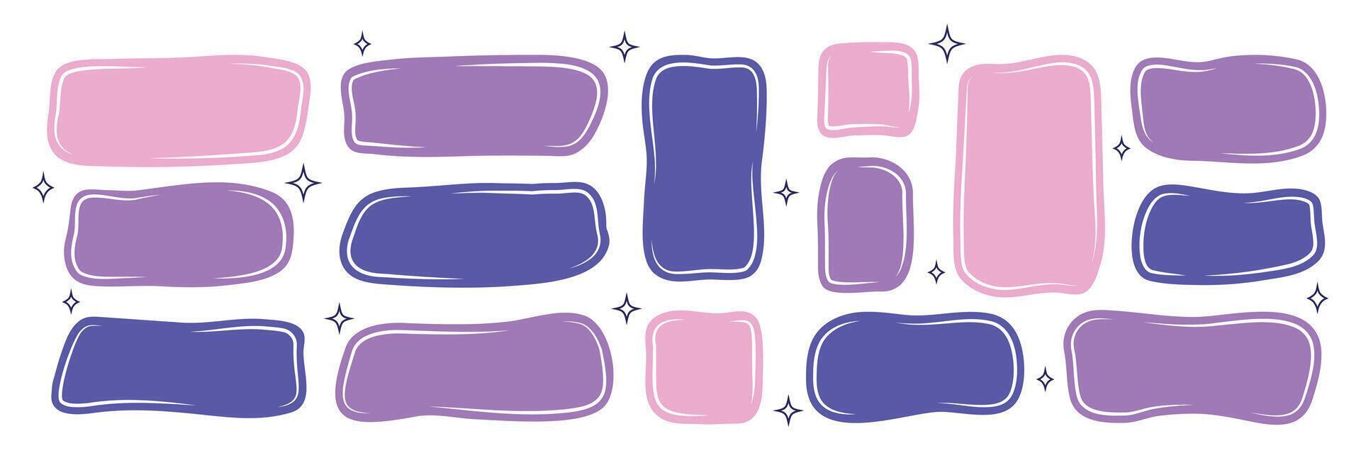 Set of frames for text in doodle and hand drawn style. Trendy modern design. Template torn paper for conversation. Empty speech bubble. Textbox. Shape and figures. Curve textbox. Distorted vector