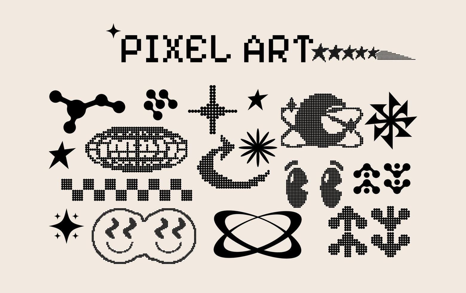 Pixel art in y2k style. Modern and trendy elements and