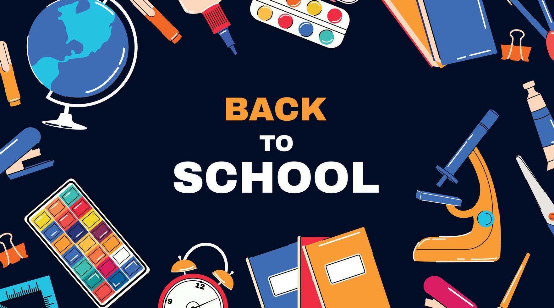 Set and collection of school supply. Online education. Preschool, elementary school, middle and high. Trendy design. Equipment. Stickers. Background. Template for design and web. Text. Cover knowledge vector