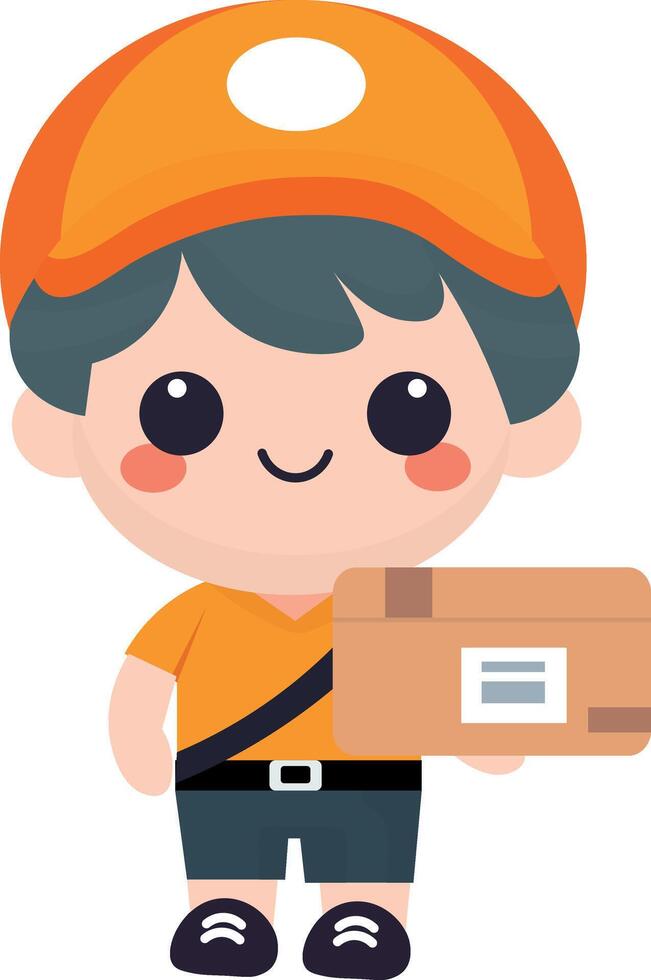Postman man, delivery man, with a box for delivery, illustration vector
