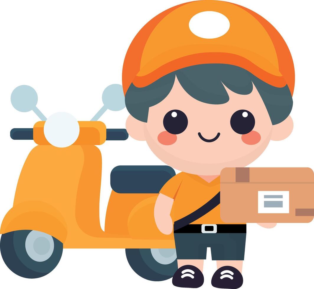motorcycle boy, delivery man, postman, cute vector