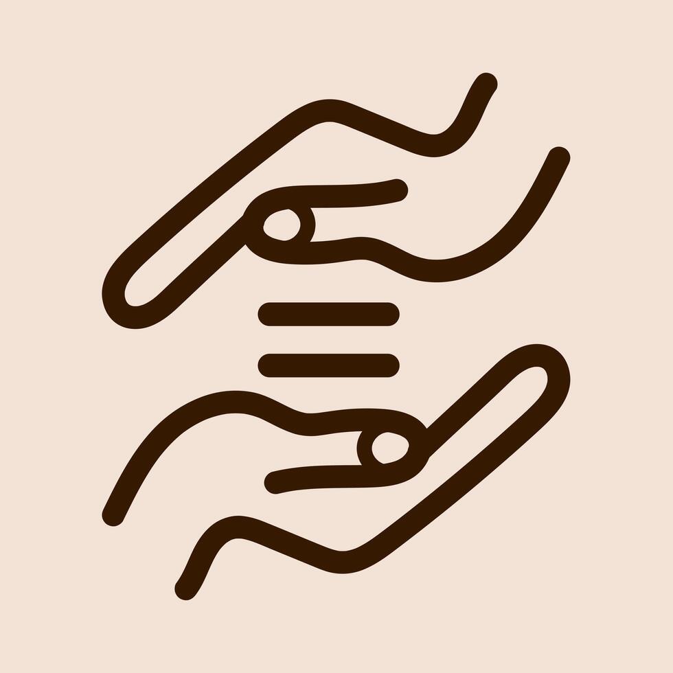 Social equality badge, help, support, gender equality, caring for the community, symbol, hands and equal sign. vector