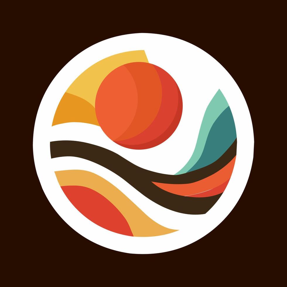Abstraction in a circle with sun and stylised nature. For logo, for printing. vector