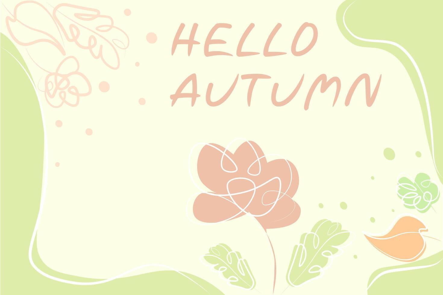 Autumn background with red flowers and green leaves. Horizontal background in pastel colours. Text. vector