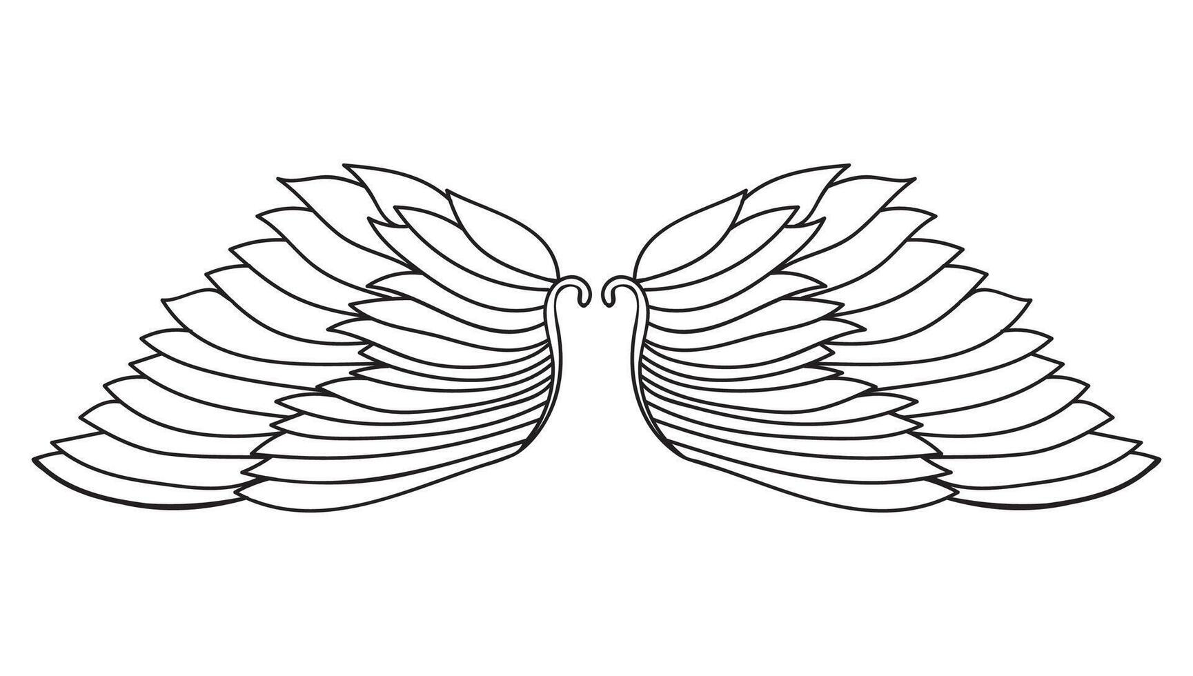 Thin line, outline doodle angel wings isolated on white. vector