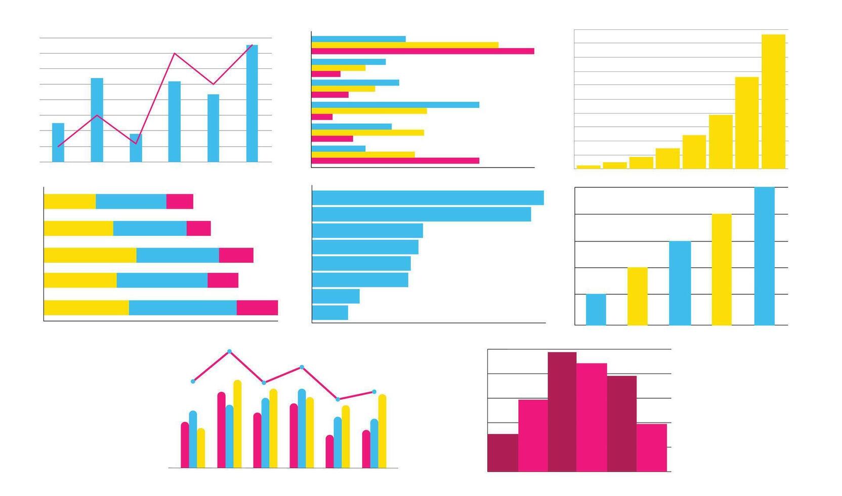 Set of bar chart for data presentation and market progress illustration vector