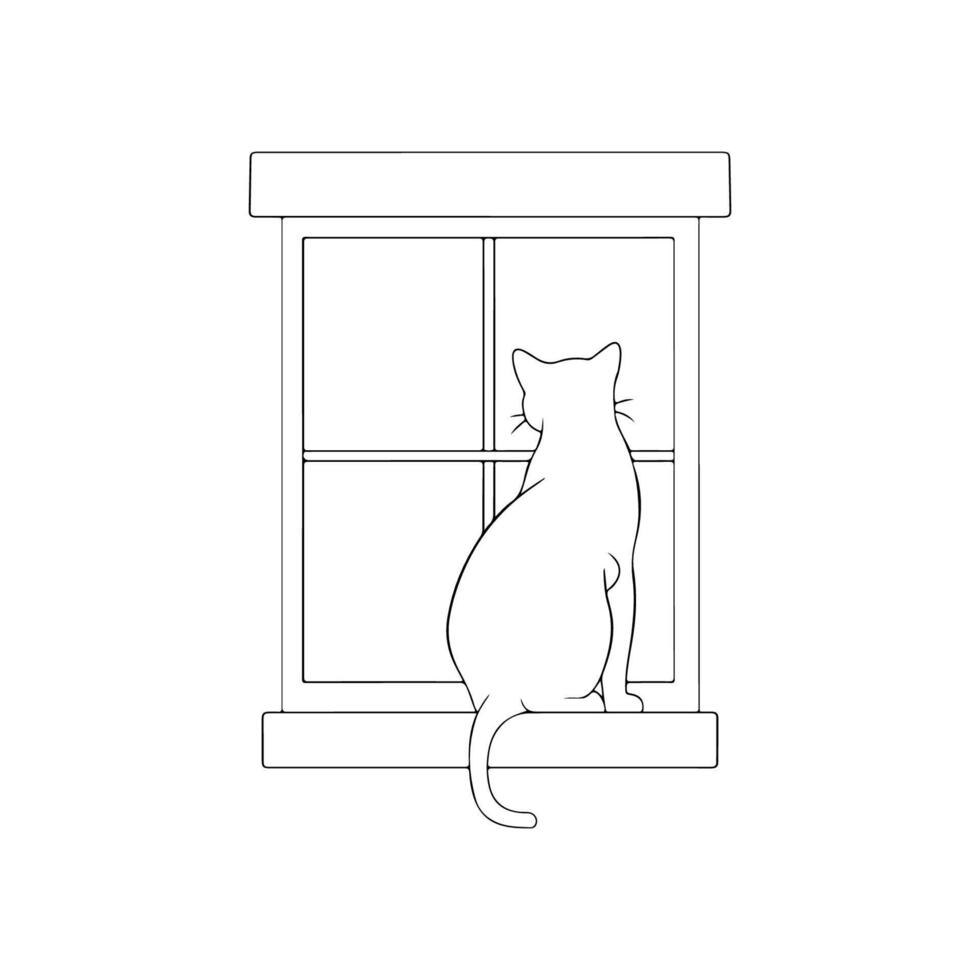outline of a cat sitting in a window vector
