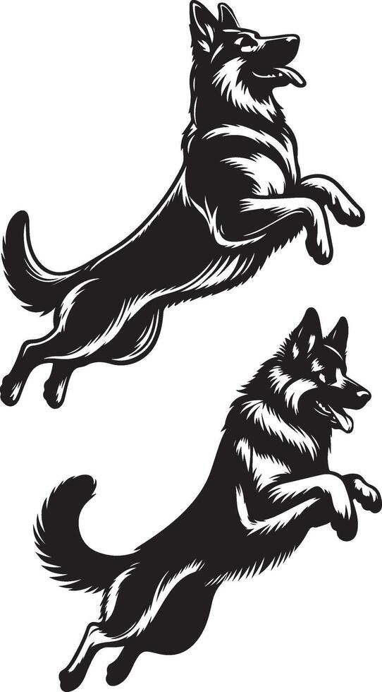 German shepherd dog in different poses on a white background objects silhouette illustration. vector