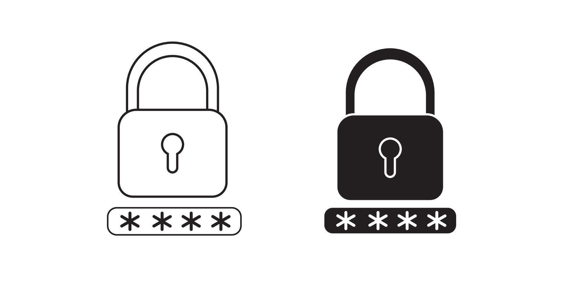 Password security icon illustration set. Lock and pin code for safety and protection. Secured file symbol. vector