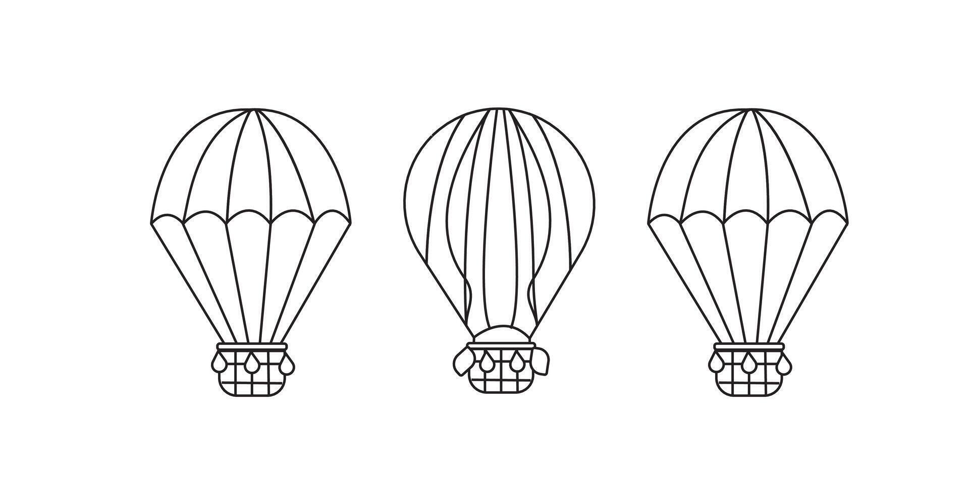 Parachute drop shipping thin line icon isolated on white. Air balloon delivery service. vector