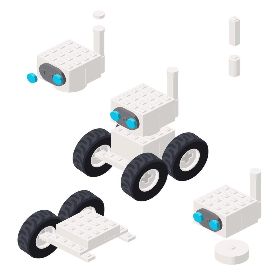 Assembling a white robot in isometry. vector