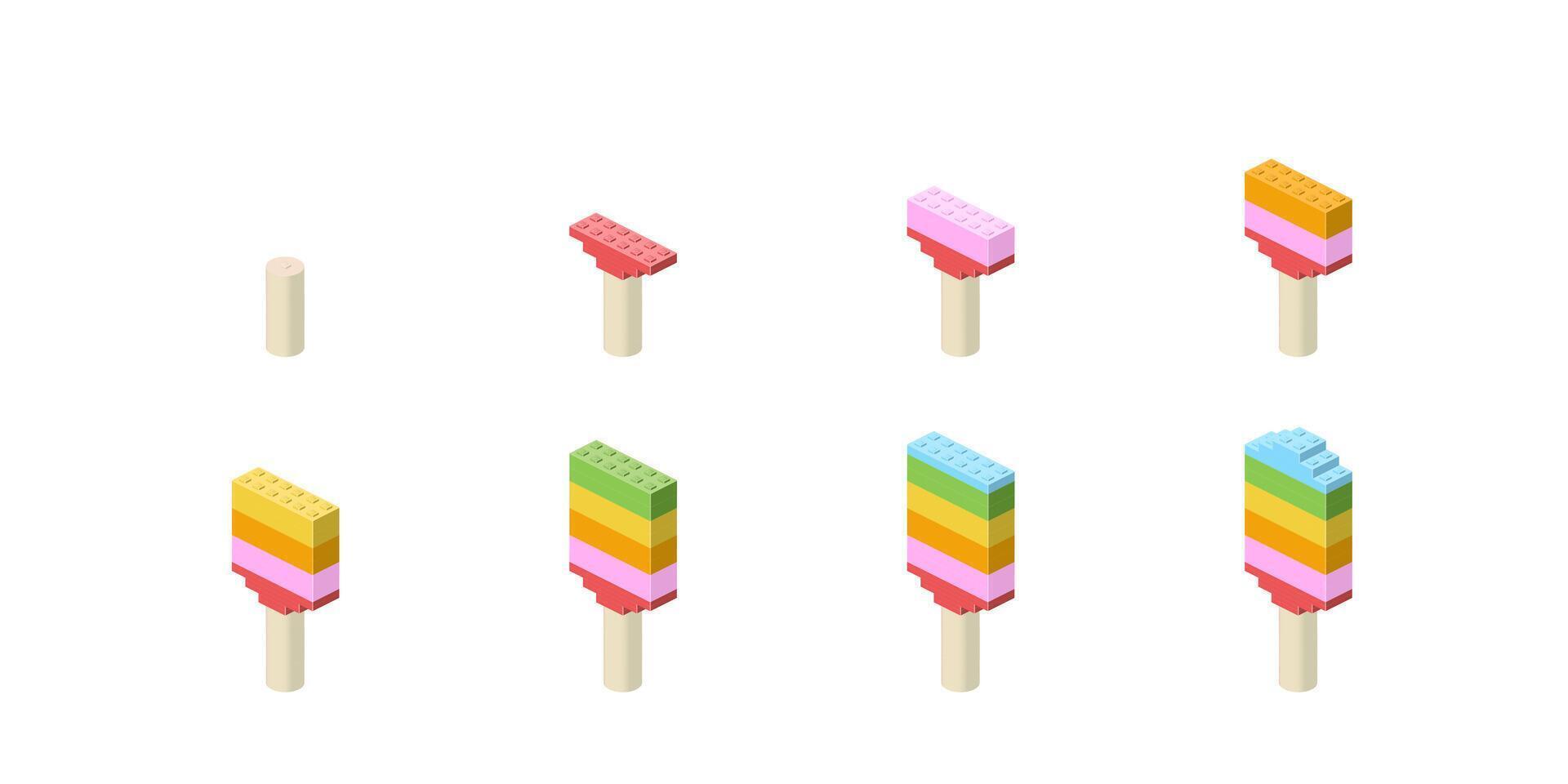 Step-by-step preparation of ice cream in isometry. vector