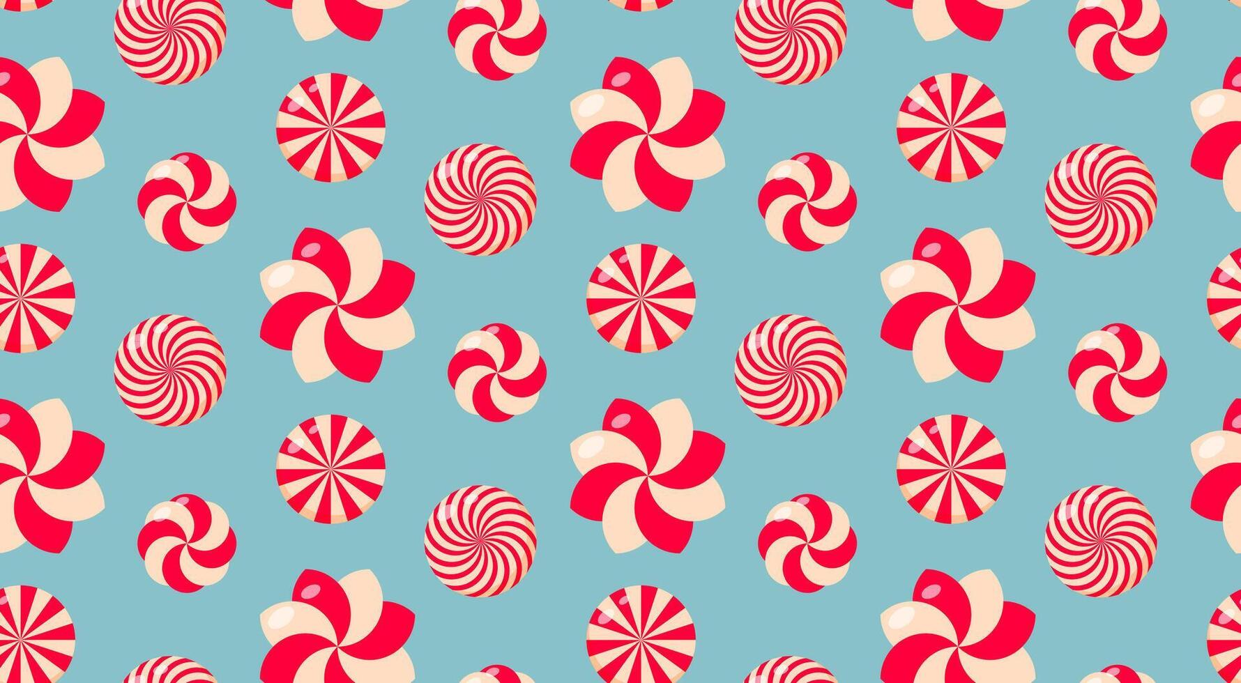 Christmas peppermint swirl candies seamless pattern. Holiday traditional backdrop. Perfect for fabrics, kids clothing and fashion print. vector
