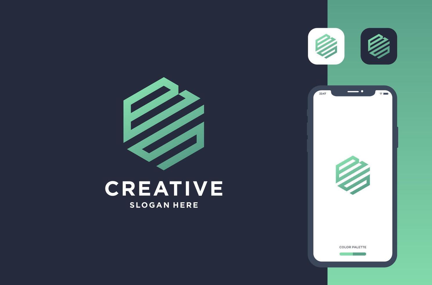 letter b s hexagon shape logo design vector