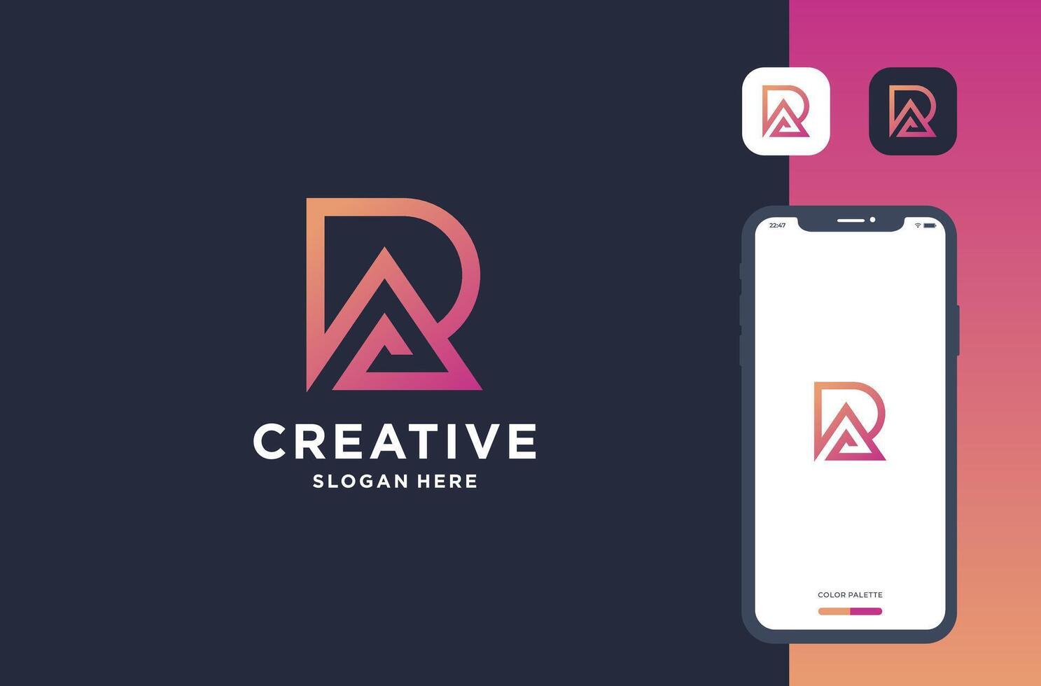 letter r with triangle shape logo design vector