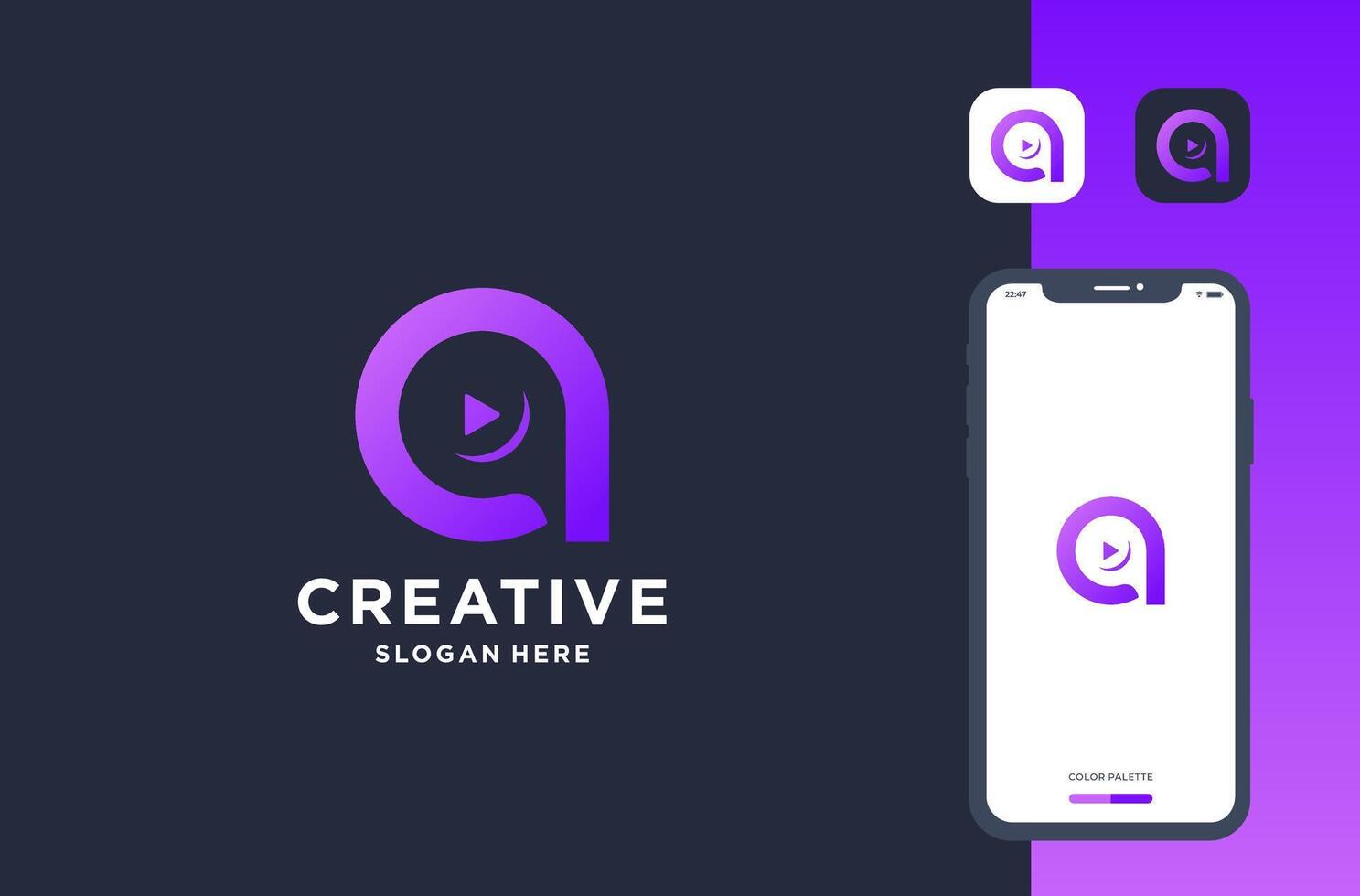 letter a with play bottom logo design vector