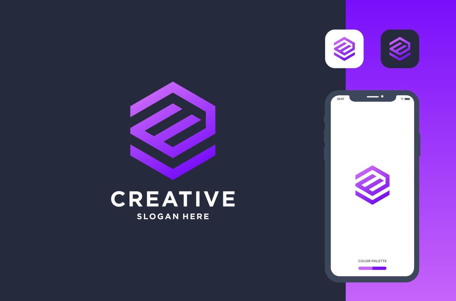 letter e hexagon shape logo design vector