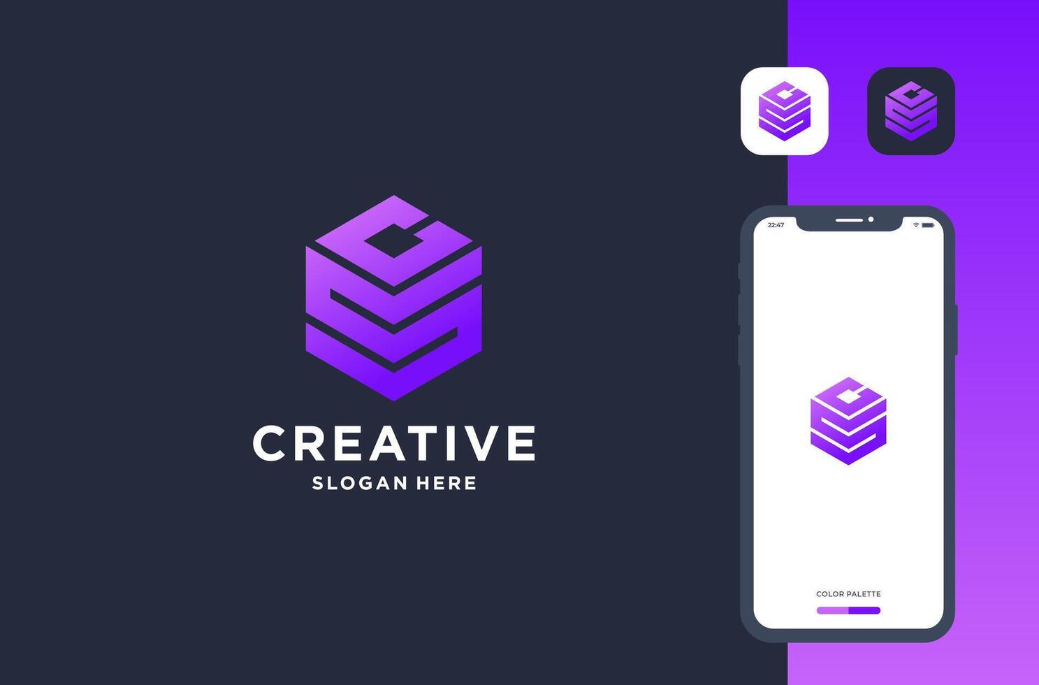 letter c s hexagon shape logo design vector