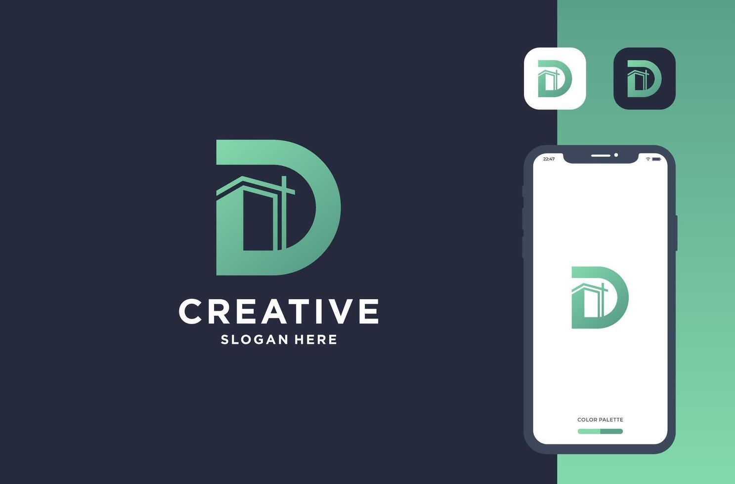 letter d with building logo design inspiration vector