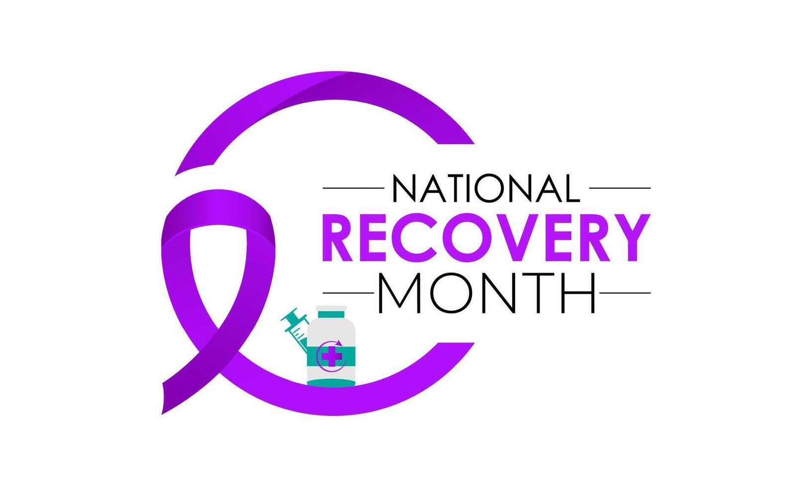 National Recovery Month is observed every September in the United States to raise awareness about mental health and substance use.Calligraphy Realistic Teal Ribbon. Banner poster, flyer and background vector