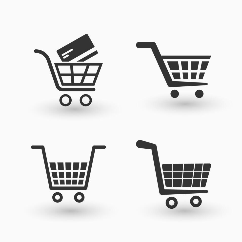 Shopping cart flat icons set design. vector