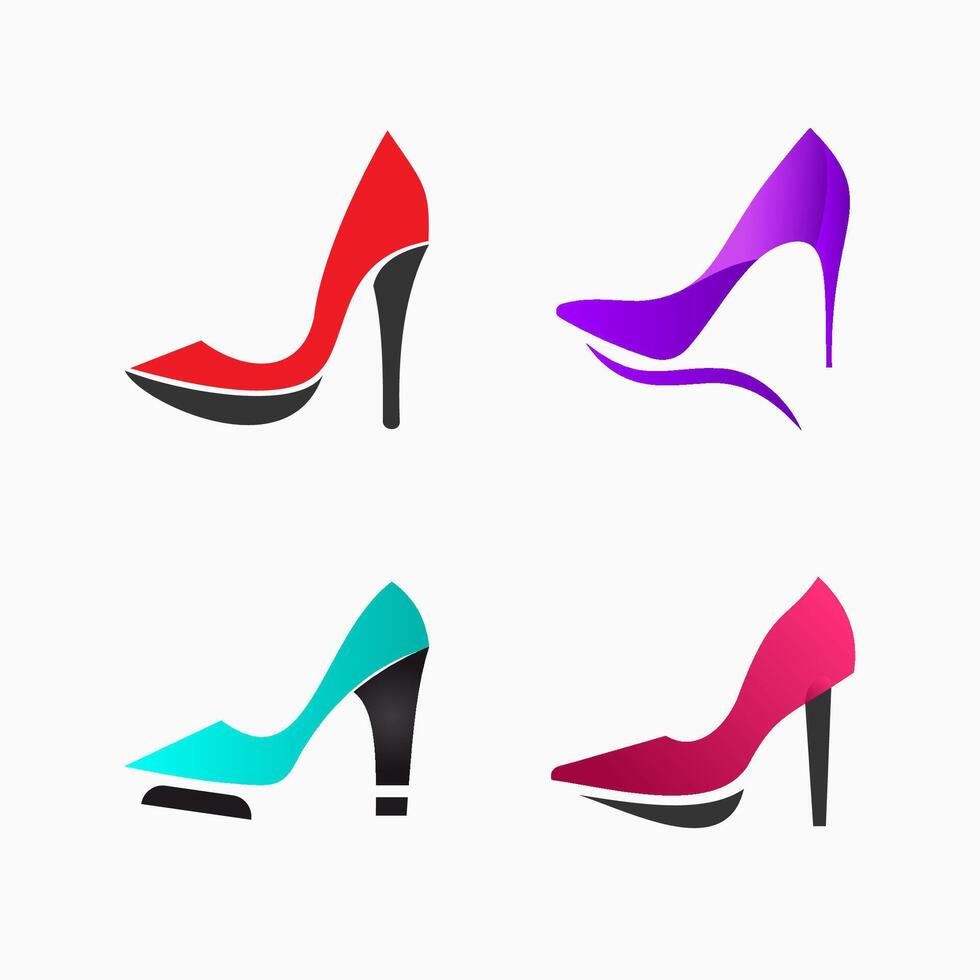 High heels, fashion logo illustration set. vector