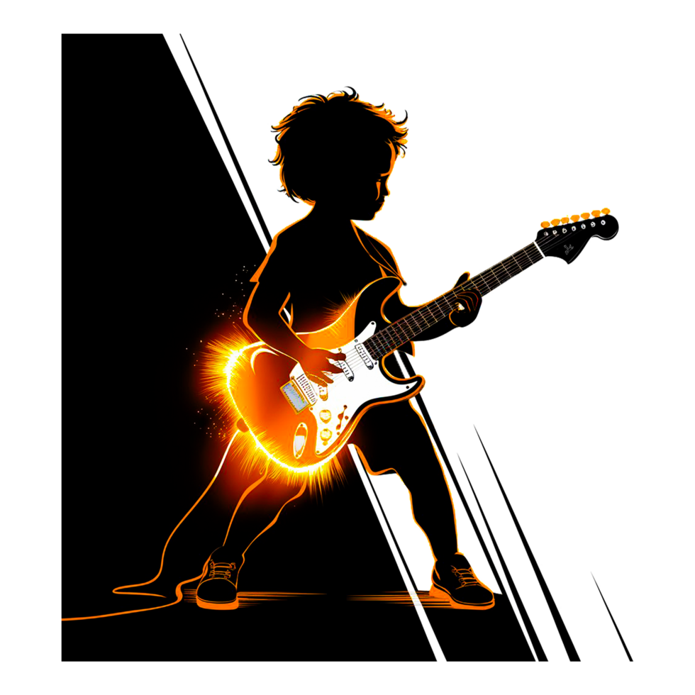silhouette of a boy playing guitar on a white background png
