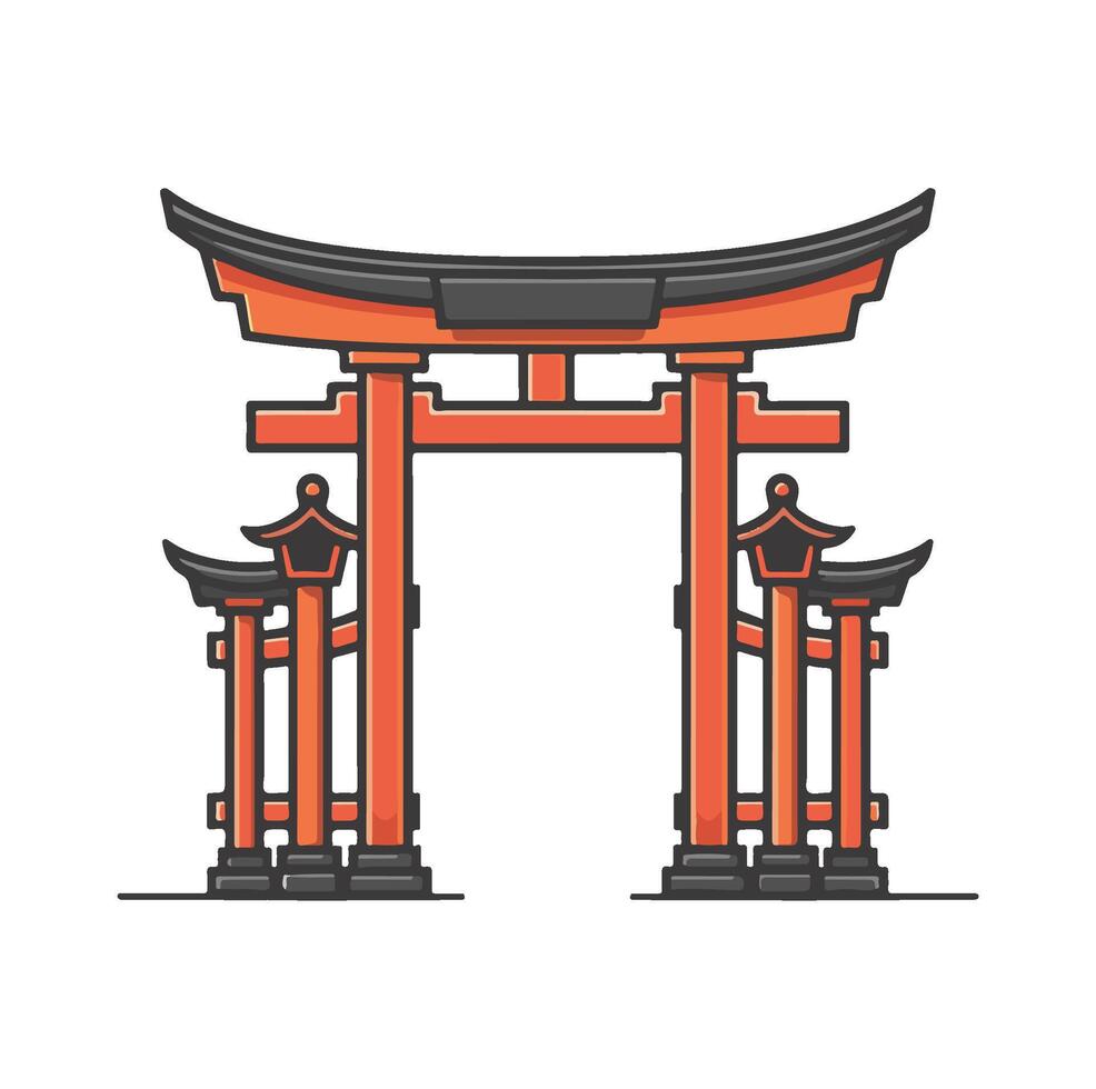set of traditional Japanese temple gates illustration , vector
