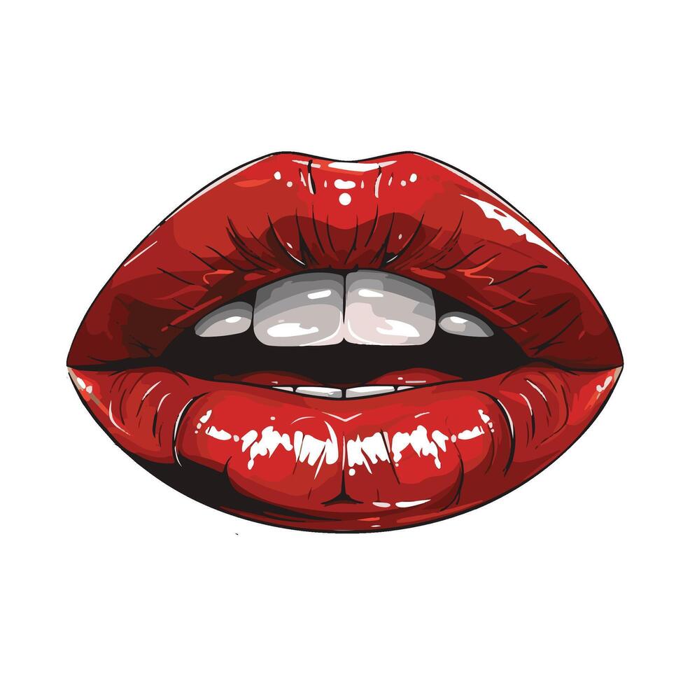 red lip cartoon illustration isolated on white background , vector
