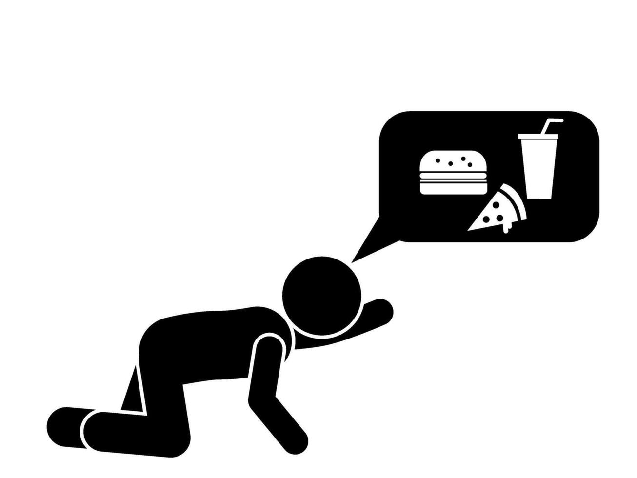 Hunger pangs grip, a figure yearns for nourishment vector