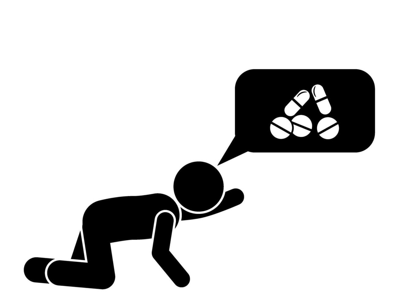 Flat illustration of a person struggling with prescription medication addiction, highlighting the challenges and consequences of dependence. vector