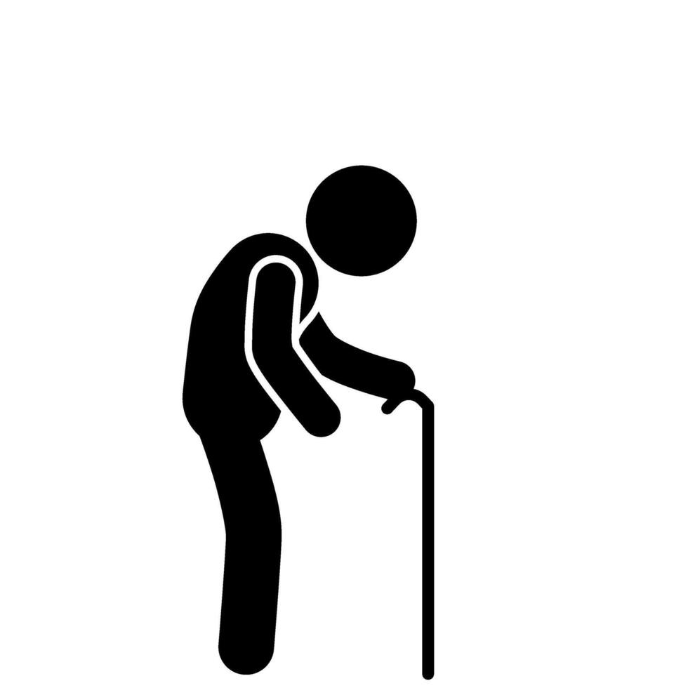illustration of an elderly person standing using a cane vector