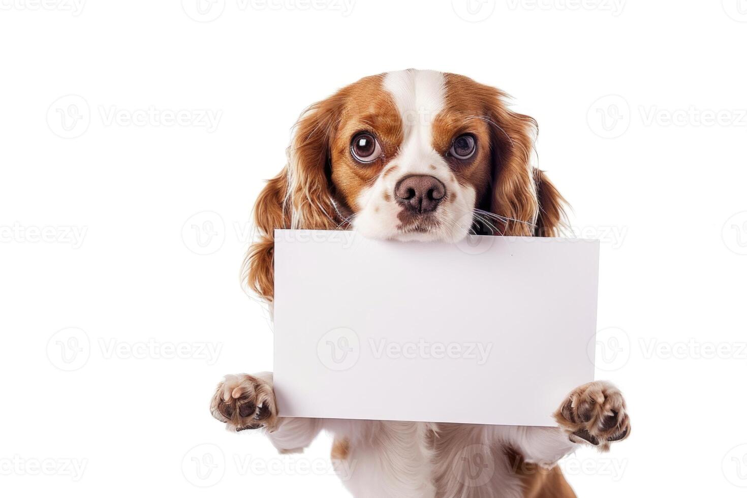 Cavalier King Charles Spaniel Holding Blank Sign - Cute Dog with Placeholder Message photo