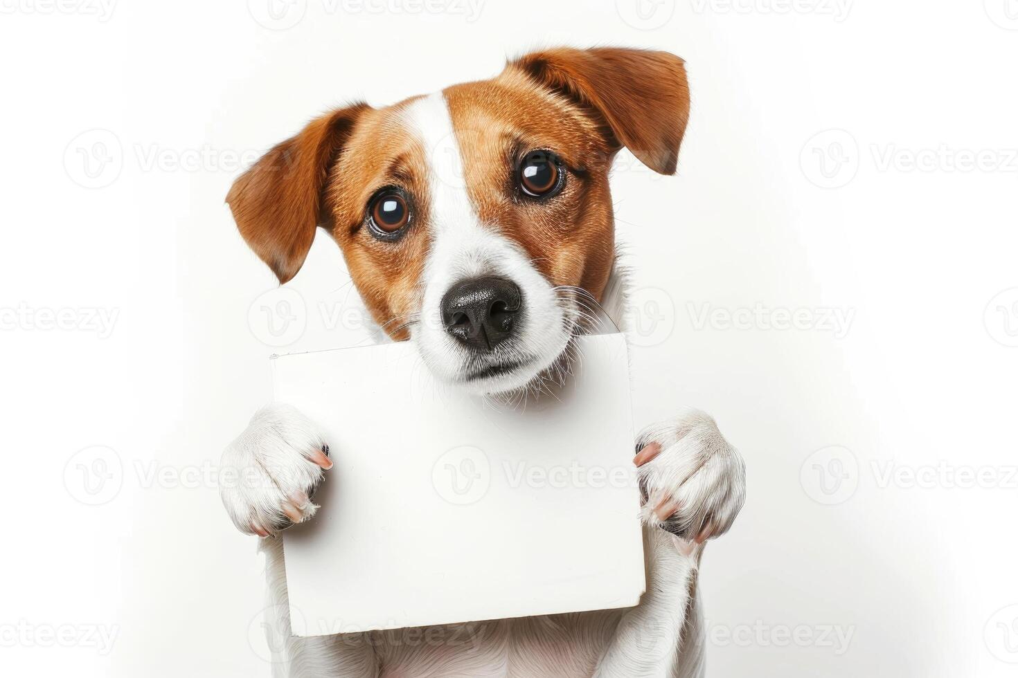 Adorable Dog Holding Blank Sign - Perfect for Messages and Announcements photo