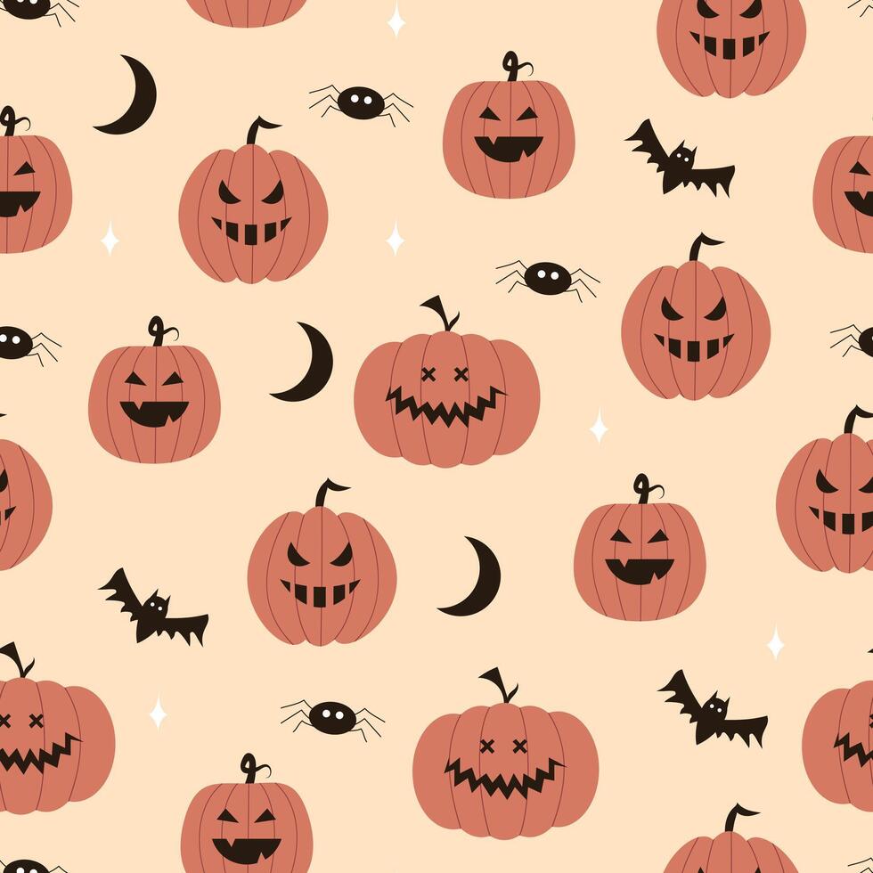 Halloween seamless pattern. Pumpkin, spider, cauldron, moon. illustration vector