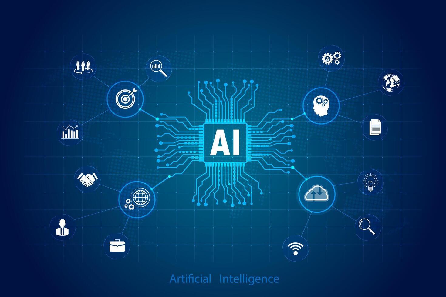 Big data technology and data science on virtual screen. Business analytics. vector