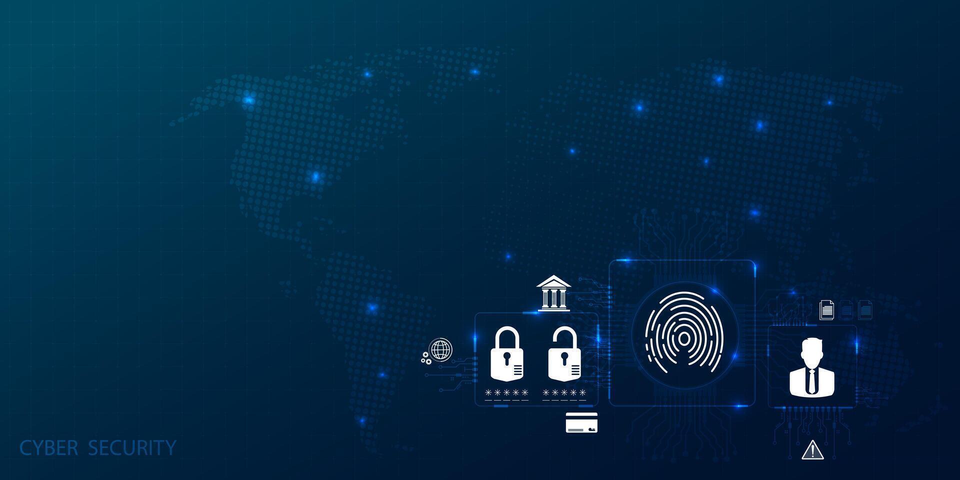 Abstract circle digital cyber security fingerprint connection and communication futuristic on blue background. vector