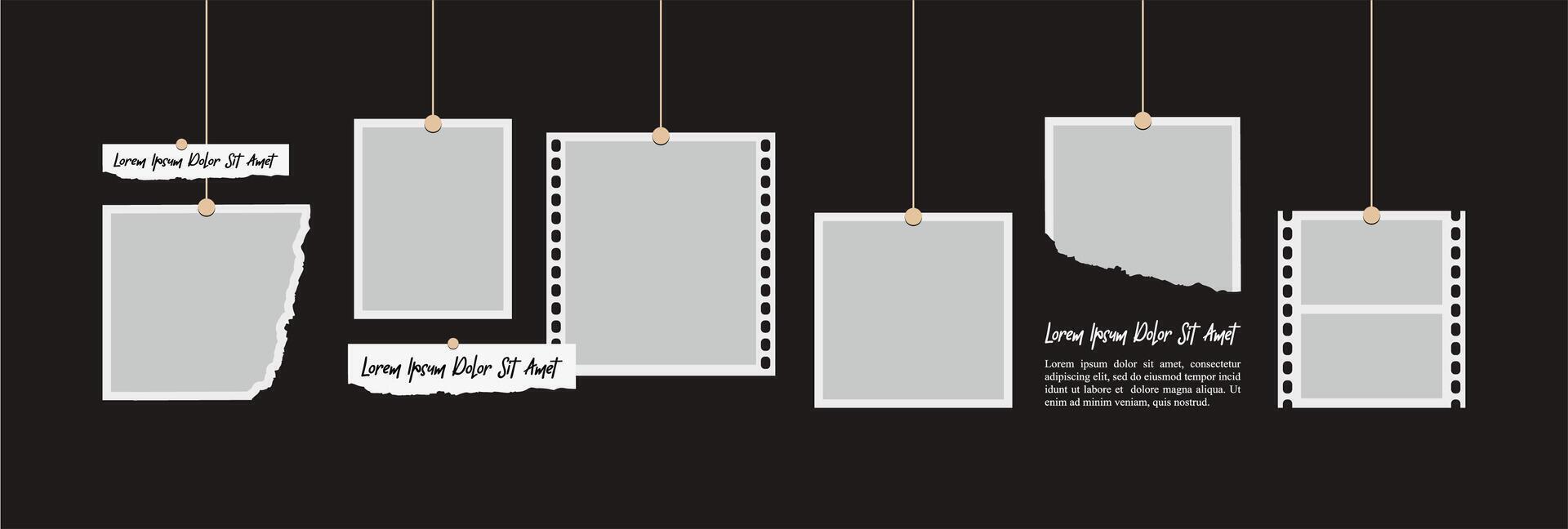 Pictures or photos frame collage. comics page grid layout abstract photo frames and digital photo wall template vector