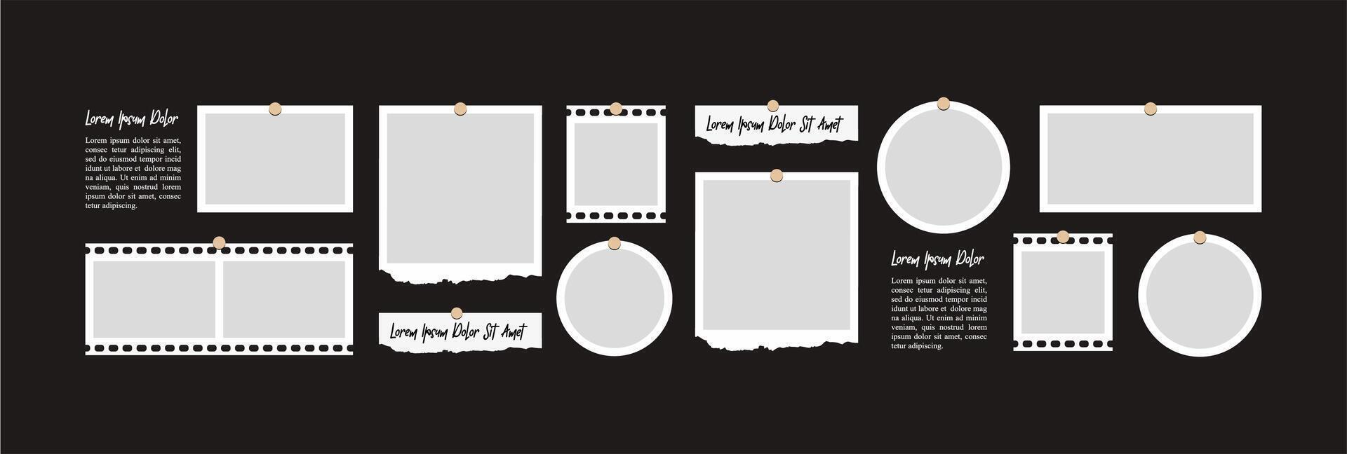 Pictures or photos frame collage. comics page grid layout abstract photo frames and digital photo wall template vector