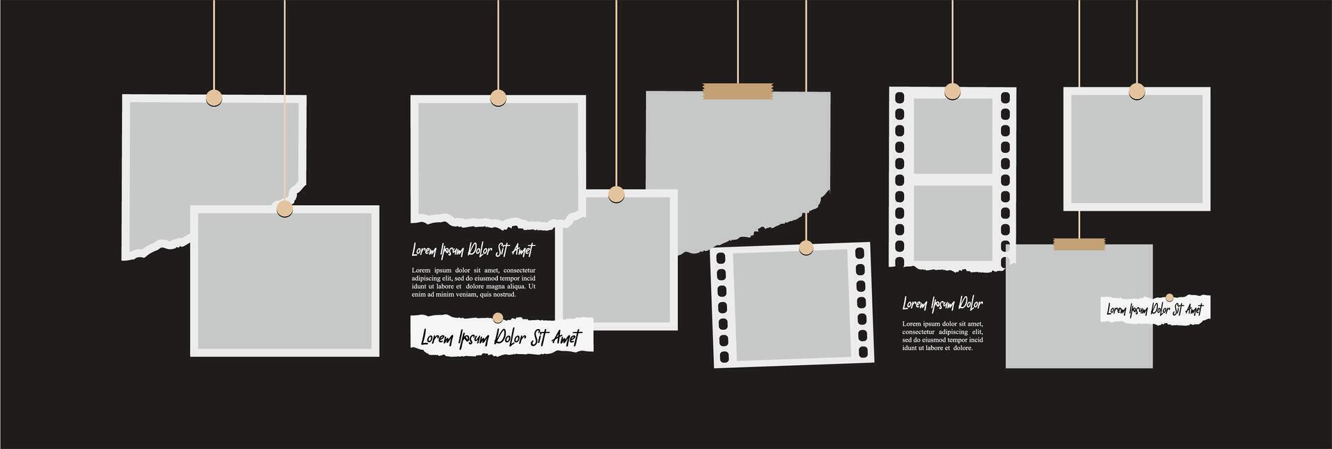 Pictures or photos frame collage. comics page grid layout abstract photo frames and digital photo wall template vector