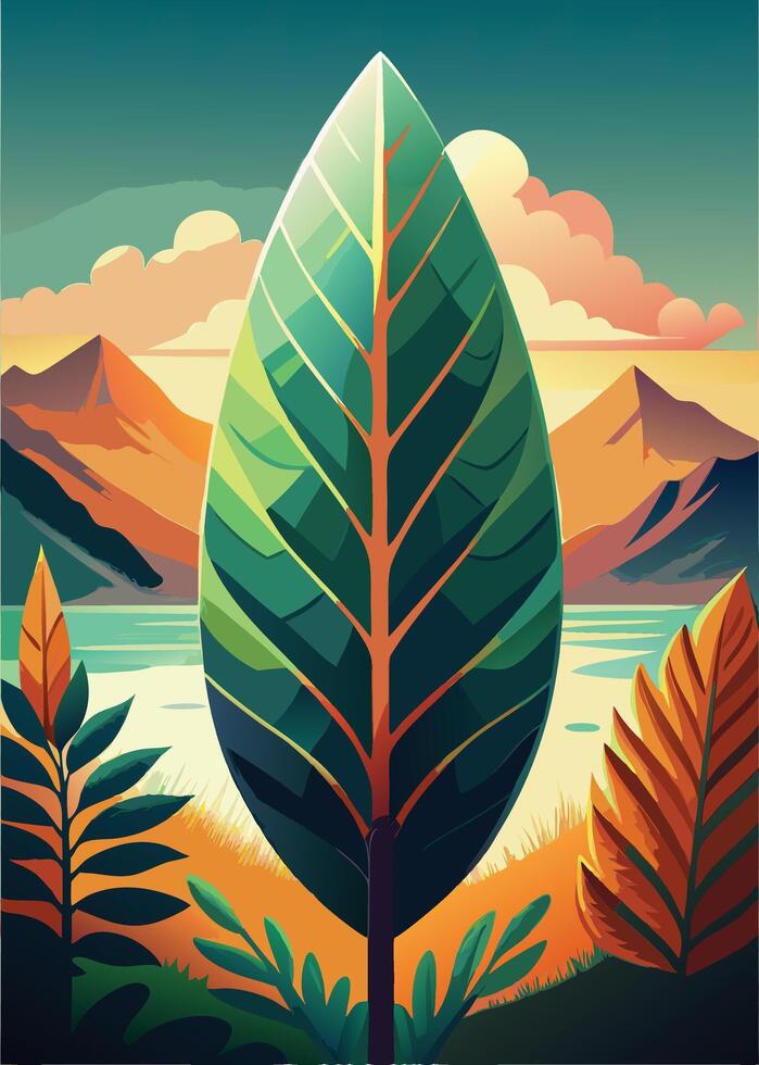 art of Leaf drawing Abstract minimal flat art vector