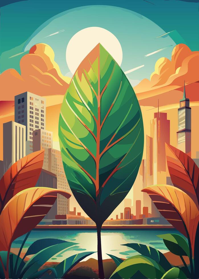 art of Leaf drawing Abstract minimal flat art vector