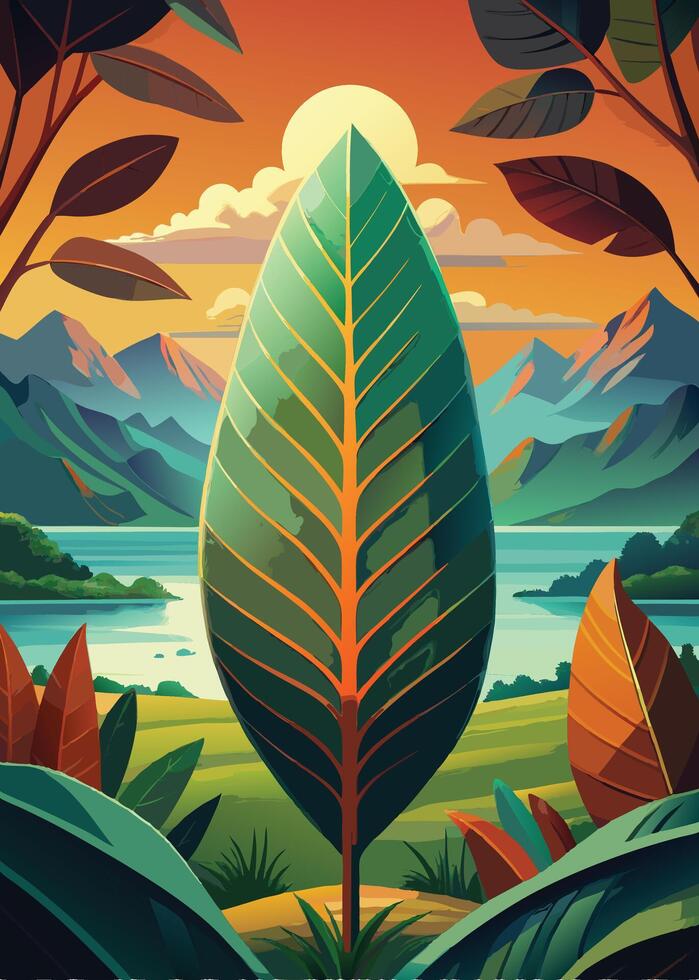 art of Leaf drawing Abstract minimal flat art vector