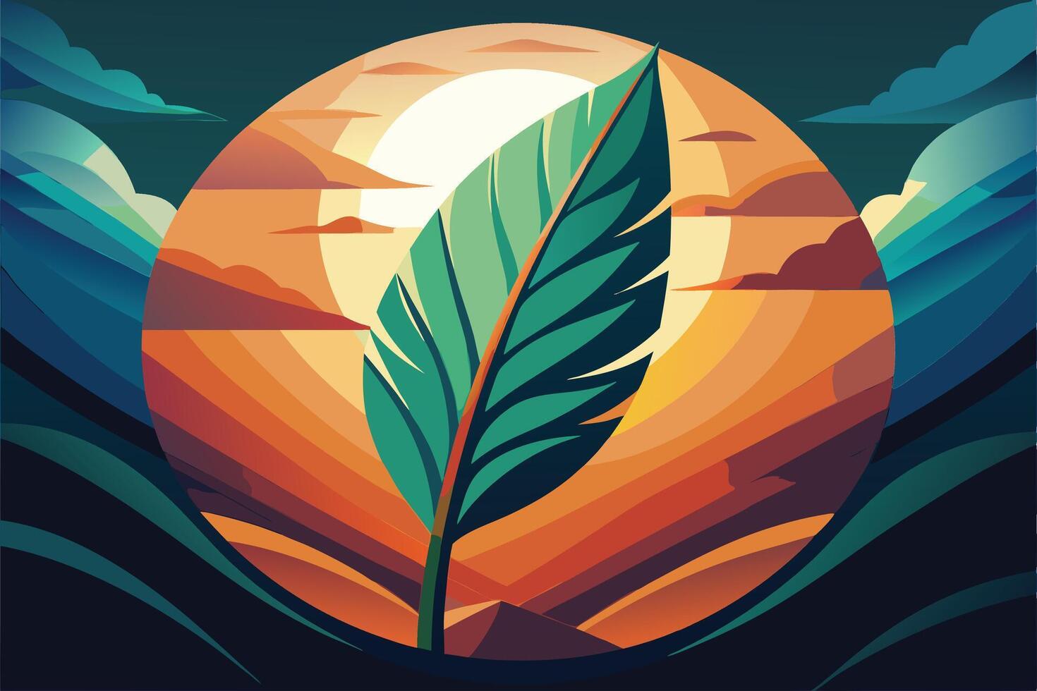 art of Leaf drawing Abstract minimal flat art vector