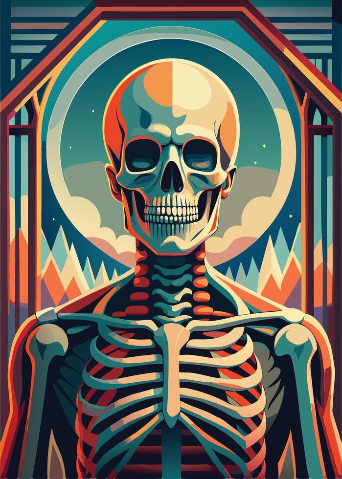 art of Human skeleton drawing Abstract minimal flat art vector