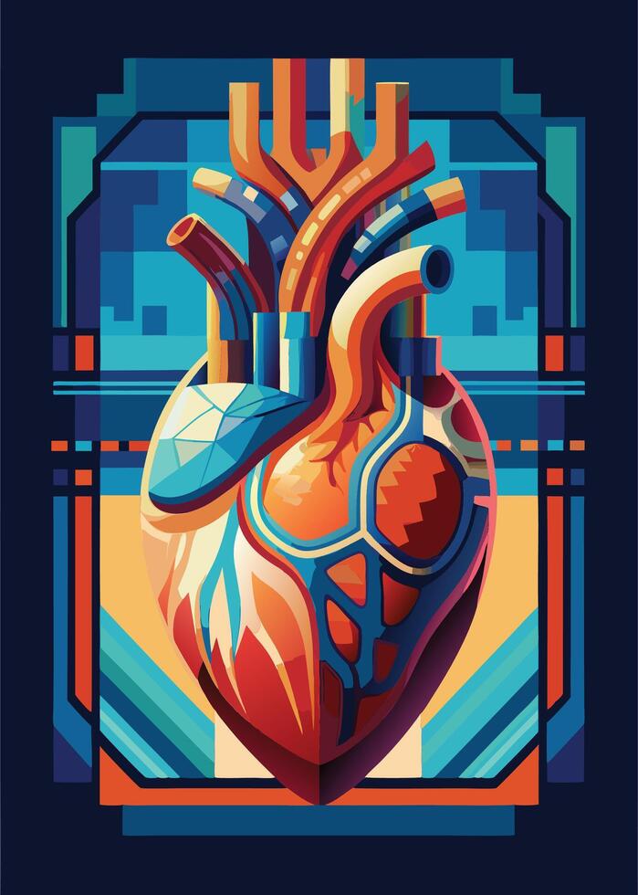 art of Human heart drawing Abstract minimal flat art vector