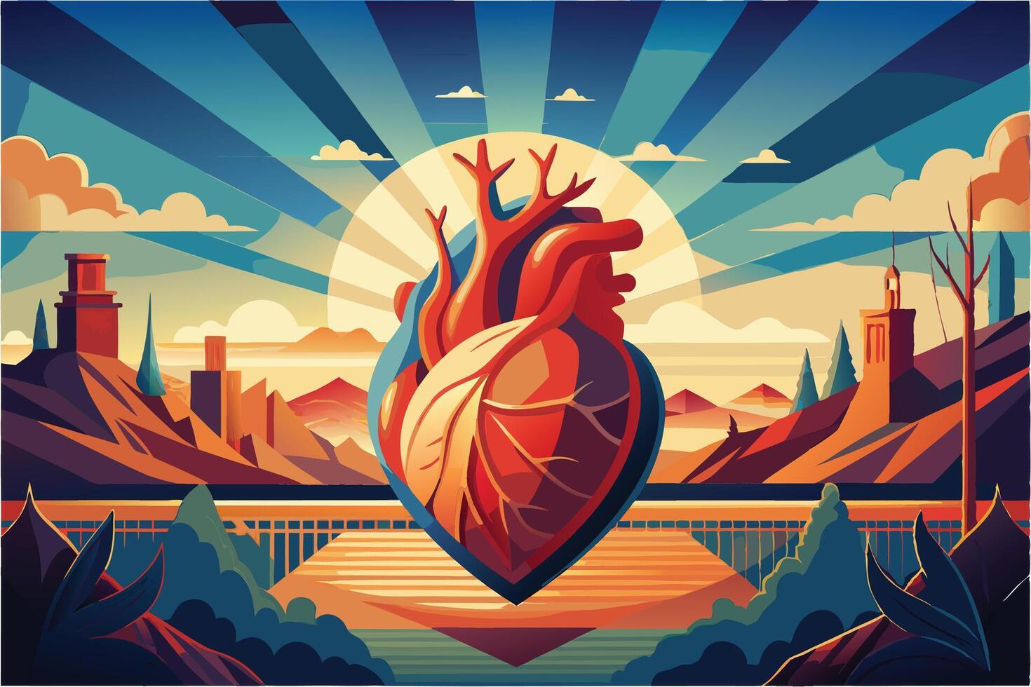 art of Human heart drawing Abstract minimal flat art vector