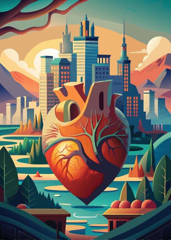art of Human heart drawing Abstract minimal flat art vector