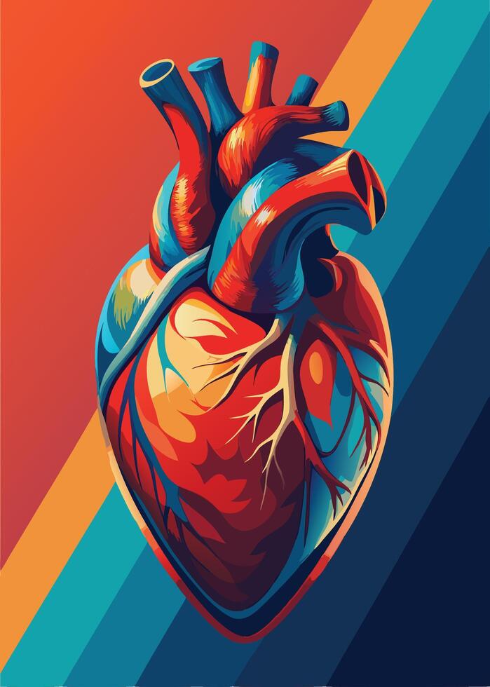 art of Human heart drawing Abstract minimal flat art vector