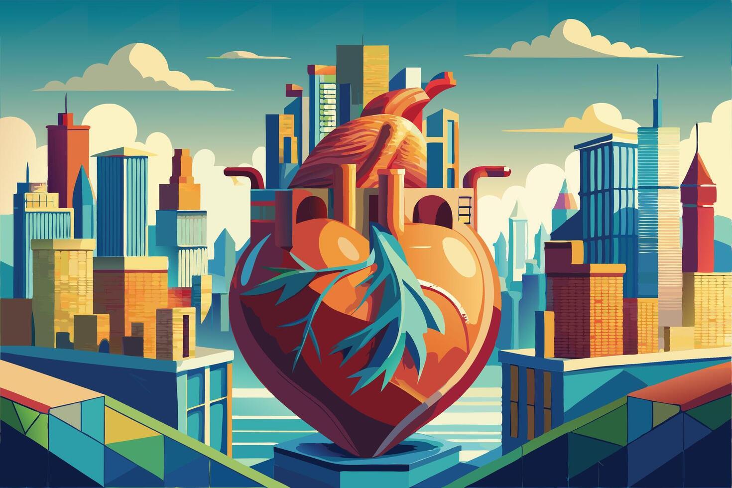 art of Human heart drawing Abstract minimal flat art vector